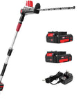 Cordless Pole Hedge Trimmer Attachment With 23 Inch Blade, 8 Foot Reach, Multi Angle Head, Extension Pole, Dual Battery System And Charger Included, Easy Cut, Low Vibration, Red And Black