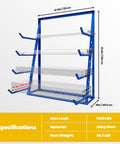 No Sweat Heavy Duty Four Tier Alloy Steel Cantilever Lumber Storage Rack With 4000 Lbs Capacity adjustable pipe rack with dimensions shown.