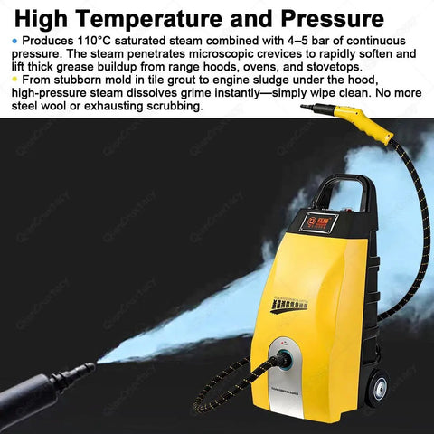 High Power Handheld Steam Cleaner With 6 Piece Accessory Set Delivers 180 Degrees C High Temp Pressure for deep cleaning.