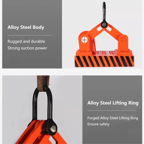 Heavy Duty Fully Automated Industrial Permanent Magnet Crane Alloy Steel Overhead Hoist Lifter For Iron Plates And Scrap Metal One Ton Capacity with strong lifting ring.
