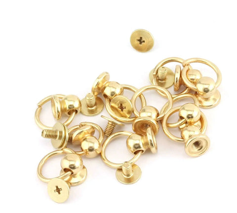 Real Deal 30 Pieces Heavy Duty Screwback Leather Rivet Kit With Pull Rings 8x6mm Round Head Metal Studs For Badass DIY Belt Bag Craft Projects In Silver Black Gold, gold screwback rivets with pull rings.