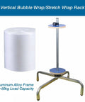Heavy Duty Vertical Bubble Wrap Roll Holder Aluminum Shipping Dispenser with bubble wrap roll and sturdy base.