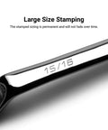 75-Degree Deep Offset Double Box End Wrench Set, SAE 1/4 To 1 In, showing 15/16 marking on alloy steel wrench