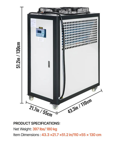 Air Cooled Water Chiller 5 Ton Portable Industrial Cooling Unit With 5HP Compressor 53L Stainless Steel Tank