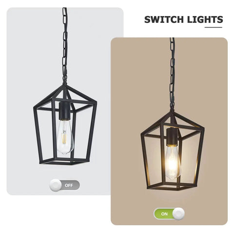 Cool Black Lantern Pendant Light For Kitchen Island And Hallway Modern Farmhouse Cage Pendant Lighting Retro Style Hanging Fixture.