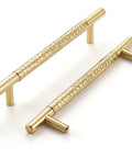 Polished Brass Cabinet Pulls 5 Pack Modern Hammered Texture Handles with 5 Inch Hole Centers for Kitchen and Bathroom Closets