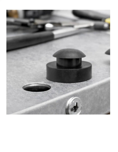 Built Like A Tank SBR Rubber Vacuum Pump Feet Push In Mount Engineered For DV Series Equipment Kickass Vibration Isolation Pads close-up of black rubber mount on metal surface.