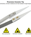Close-up of Six Piece Precision Ceramic Reverse Solder Tweezers Set with non-conductive and anti-magnetic ceramic tips.