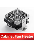 Built Like A Tank Industrial Air Heater And Dehumidifier Fan For Power Distribution Cabinets With Rock Solid Aluminum Heating Core Featuring 400 Watts AC 220V, compact fan heater with aluminum casing.