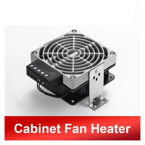 Built Like A Tank Industrial Air Heater And Dehumidifier Fan For Power Distribution Cabinets With Rock Solid Aluminum Heating Core Featuring 400 Watts AC 220V, compact fan heater with aluminum casing.