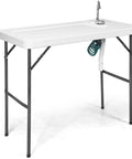 Portable Outdoor Fish Cleaning Table With Sink And Sprayer, Durable Steel Frame, Foldable Design, 360-degree Faucet Visible