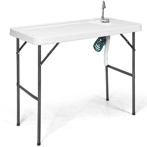 Portable Outdoor Fish Cleaning Table With Sink And Sprayer, Durable Steel Frame, Foldable Design, 360-degree Faucet Visible