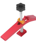Heavy Duty T Slot Hold Down Clamp Set For Woodworking Aluminum Alloy Tool shown in red, ideal for secure clamping during cutting tasks.