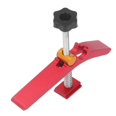 Heavy Duty T Slot Hold Down Clamp Set For Woodworking Aluminum Alloy Tool shown in red, ideal for secure clamping during cutting tasks.