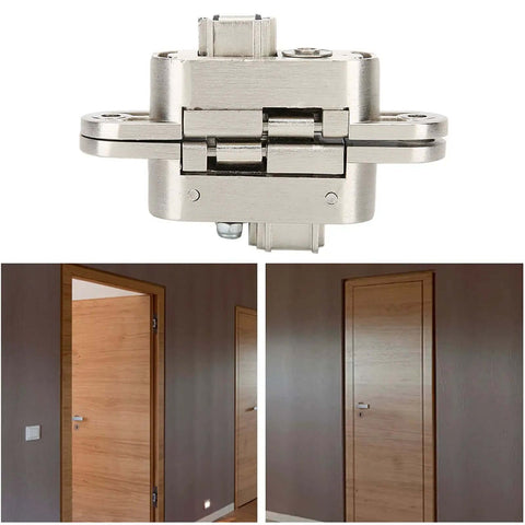 Heavy Duty 3D Zinc Alloy Door Hinge With Nylon Pad For Folding Doors Cabinets And Wardrobes Adjustable Up Down Left Right Front Back 1mm Alignment 180 Degree Opening Durable Hardware Fittings displayed with door installation.