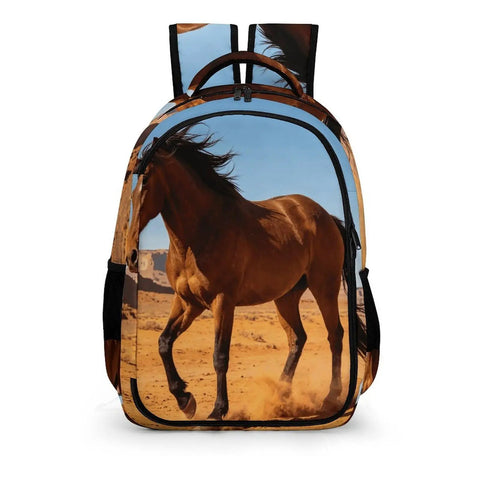 Western Style Horse Print Unisex Backpack With Large Capacity For School, Work, And Travel, Durable Polyester Daypack With Breathable Fabric