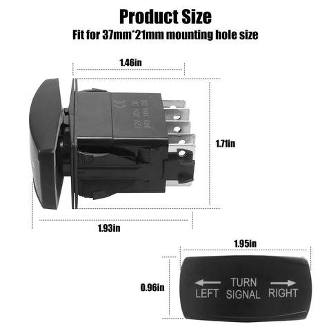 Side view of Rugged 12V LED Rocker Switch for Golf Carts UTVs and Dune Buggies with dimensions shown