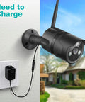 Mounted Top Notch 1080P Wifi Outdoor Security Camera With Full Hd Night Vision Ai Motion Detection, charging cable connected