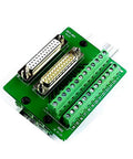 Green PCB with connector slots, part of Set Of Five PCB DIN C45 Rail Adapter Brackets For Circuit Board Mounting On 35mm DIN Rail Easy To Install And Detach Bracket Carrier For Secure DIN Rail Mounting In Control Panels.