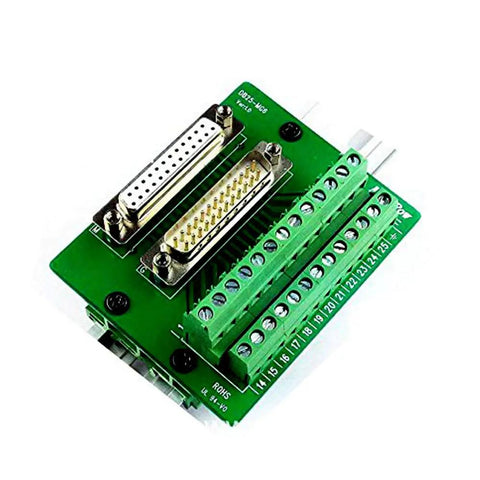 Green PCB with connector slots, part of Set Of Five PCB DIN C45 Rail Adapter Brackets For Circuit Board Mounting On 35mm DIN Rail Easy To Install And Detach Bracket Carrier For Secure DIN Rail Mounting In Control Panels.