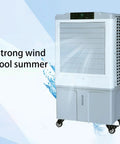 Portable Air Conditioner Evaporative Air Cooler With Oversized Water Tank And Reliable Remote Control Delivers No Sweat Cooling Power For Smooth Rolling Bedroom Garage Vibes with water spray detail.
