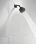Matte Black Universal Shower Arm Replacement For RP6023BL With Durable Brass Build Easy Install and Universal Fit displaying water flow