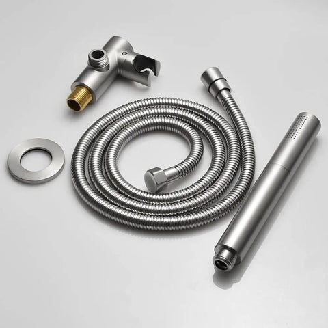 Brushed Nickel Dual Modes Brass Shower Wand High Pressure 7 Inch Handheld Shower Head Sprayer With 59 Inch Hose and Bracket