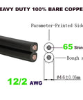 Cross-section of 12/2 Gauge Low Voltage Landscape Wire showing 65 strands of bare copper, 12 AWG 2-Conductor Direct Burial, Flexible