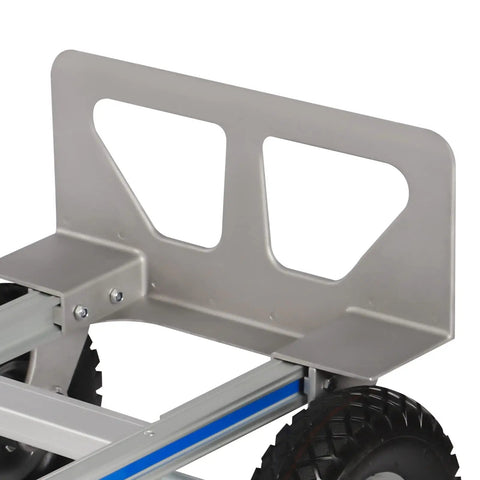 Close-up of rugged aluminum frame of Rugged Aluminum Folding Hand Truck And Rolling Dolly Cart With 500 Pound Capacity.