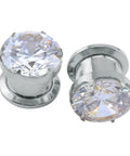 316L Stainless Steel Screw In Ear Tunnels With AAA Plus Cubic Zirconia Gems Sparkling Gauges That Look Dope For Everyday Wear Or Special Occasions Hypoallergenic Piercing Jewelry That Stays Comfortable And Secure. Front and side view