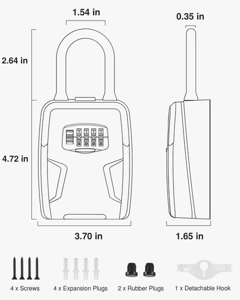 Dimensions diagram of a Large Key Lockbox With Hook Resettable Combination Waterproof Wall Mount Box With Shackle For Outdoor And Home Key Storage 1 Pack Gray Detachable Hook Hassle Free Access For Apartment Keys And Door Handle.