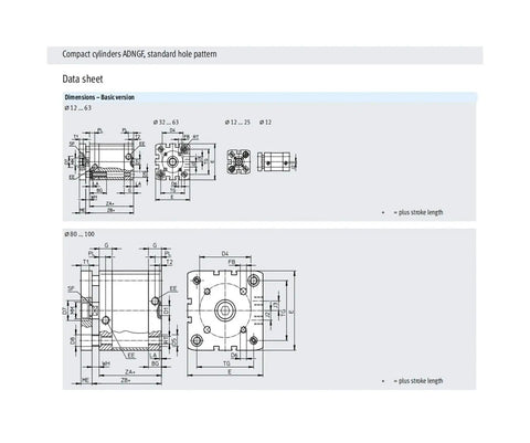 Data sheet showing dimensions of Compact ISO 6432 Air Cylinder Featuring 20 Millimeter To 80 Millimeter Bore Sizes built for precision automation.