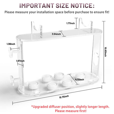 Clear Acrylic 6 Slot Storage Stand For Dyson Airwrap Accessories with dimensions and size notice displayed.