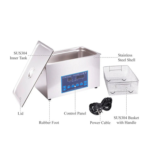 Premium Digital Degassing Ultrasonic Cleaner Tank With Smart Circuit And Heavy Duty Vacuum Mode For Jewelry PCB Engine Lab Projects. SUS304 stainless steel design with control panel.