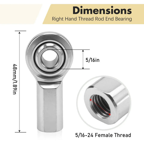 4 Pack Rod End Bearings Heim Joints With Jam Nuts 5/16-24 Thread High Strength Heat Treated Steel For Hydraulic Cylinders Machinery Power Tools Automation Equipment Heavy Duty Linkages, right hand thread dimensions