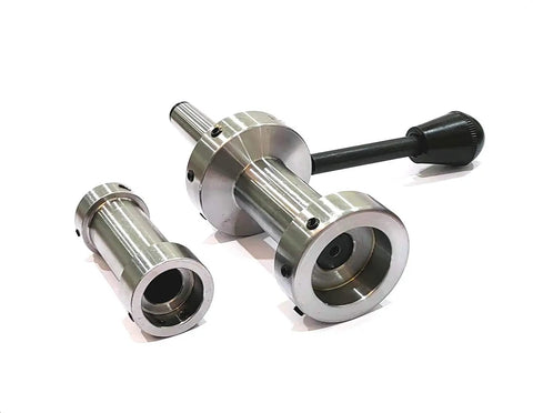 Beefy Tailstock Threading Die Holder Kit for Lathe Machines With MT1 MT2 MT3 Shanks, tool steel, holds imperial dies, close-up view