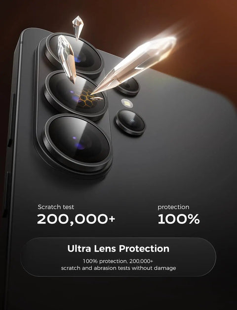 Samsung Galaxy S26 Ultra Camera Lens Protector Alignment Kit With 1 To 1 Invisible Fit 9H Aerospace Tempered Glass Scratch Test
