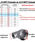 1/2 to 3/4 NPT female pipe fitting size chart and stainless steel elbow details for Top Tier 304 Stainless Steel 90 Degree Elbow Reducer Pipe Fitting 3/4 To 1/2 Inch Npt Female Thread Built Tough For Dead Simple Installations And Rock Solid High Temp Runs 2 Piece Set.