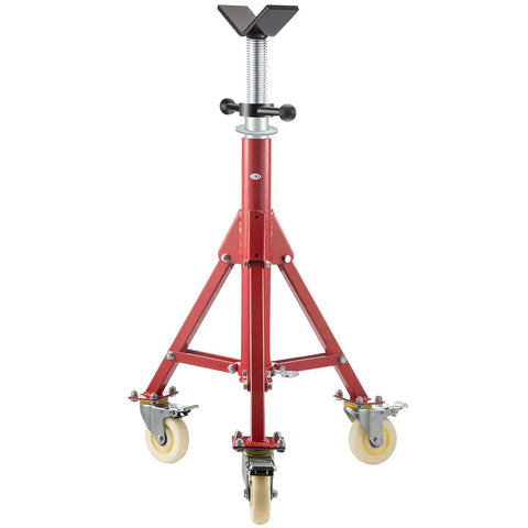 Heavy Duty Pipe Stand With Casters Adjustable Height From 28 To 52 Inches V Head Holds One Eighth To Twelve Inch Pipe Steel