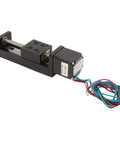 50mm Stroke Mini Linear Rail Guide Slide Actuator Built Like A Workhorse Featuring Heavy Duty Alloy Stepper Motion Stage with wires.