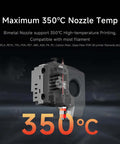 Rocket Fast 3D Printer With Auto Leveling And Camera, showing 350 Celsius hotend nozzle for high-temperature printing.