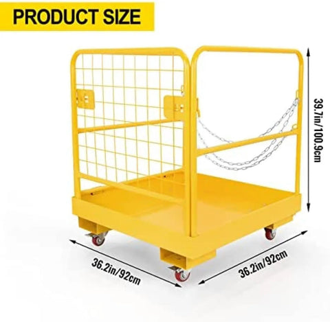 Built Tough Heavy Duty Forklift Safety Cage Solid Steel Worker Basket Platform 1150 Lbs with dimensions 36.2in by 39.7in.