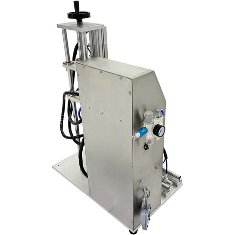 Top Shelf Semi Automatic Glass Jar Vacuum Capper And Tin Cap Sealer For 110V Home Kitchens, stainless steel design, rear view showing controls.