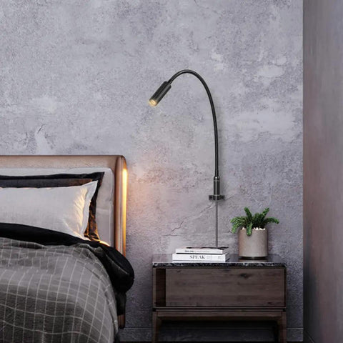 Wall Mounted Reading Light With Touch Dimmer LED 3W Warm White 3000K Black Metal Gooseneck Adjustable Arm beside bed