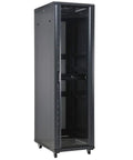 Heavy Duty 42U Server Rack With Metal Mesh And Glass Doors, Rock Solid 24 By 40 Inch Network Cabinet, black steel build.
