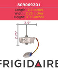 Evaporator Fan Motor 809069201 for Refrigerators with dimensions and white casing, easy install durable craftsmanship.