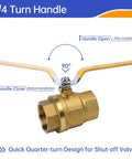 Beefy 2 Inch Brass Ball Valve NPT Female Full Port With Yellow Vinyl Insulated Handle showing 90-degree turn mechanism.