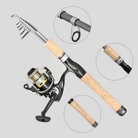 Two Piece Carbon Fiber Spinning Rod And Reel Combo With 12 Plus 1 Shielded Bearings, stainless steel ball bearings, cork handle