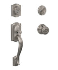 Camelot Front Entry Handleset With Georgian Knob Satin Nickel Finish One Side Keyed Deadbolt Heavy Duty Security For Exterior Doors