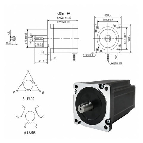 Slick Cnc Motion Control Upgrade Kit Featuring 4.5A Nema Stepper Motor Paired With Ec3522 Three Phase Driver And Ball Screw Assembly dimensions and details